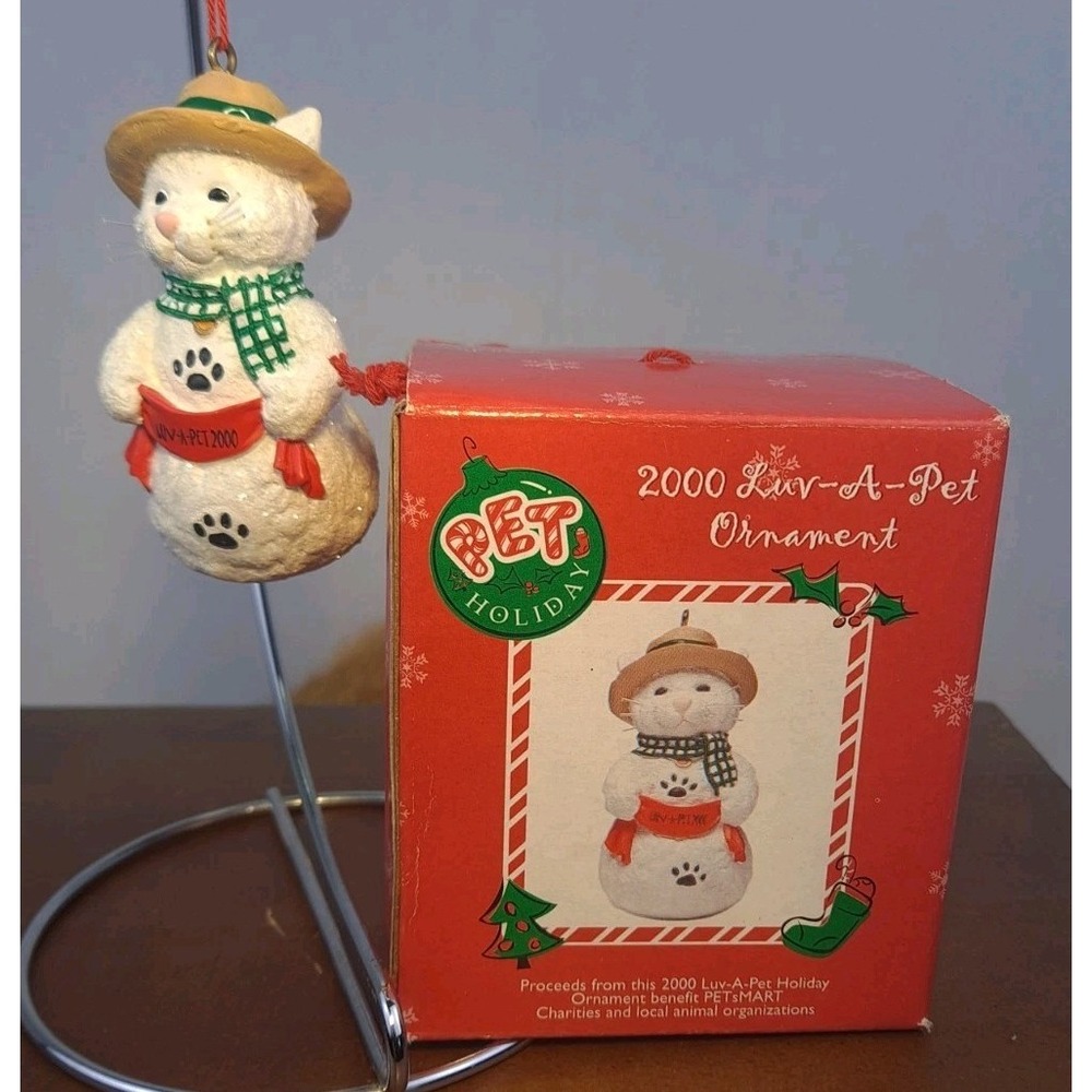 Pet Holiday 2000 Luv A Pet Cat Snowmen Christmas Holiday 3" Tall Ornament